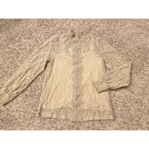 Cable & Gauge Vintage Beige Unconventional Lace Gothic Romance Blouse Top sz M - Picture 7 of 7